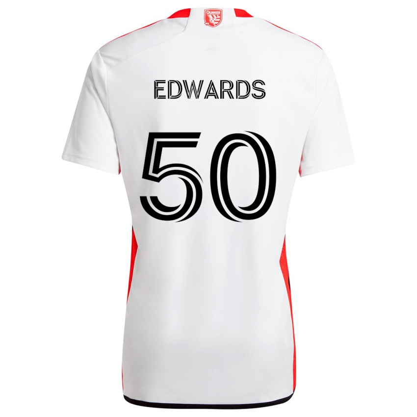 Dětské Aaron Edwards #50 Bílá Červená Daleko Hráčské Dresy 2024/25 Dres