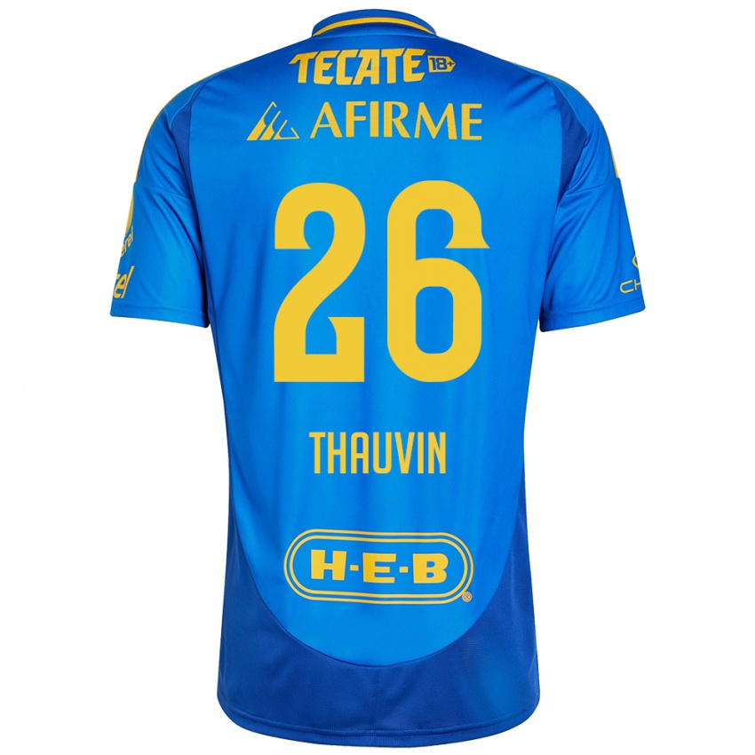 Dětské Florian Thauvin #26 Modrá Žlutá Daleko Hráčské Dresy 2024/25 Dres