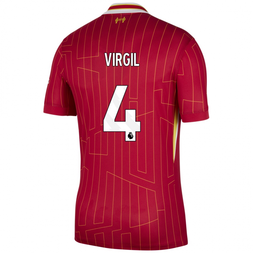 Dětské Virgil Van Dijk #4 Červená Žlutá Bílá Domů Hráčské Dresy 2024/25 Dres