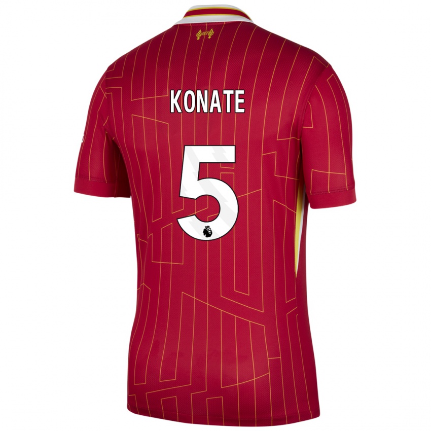 Dětské Ibrahima Konate #5 Červená Žlutá Bílá Domů Hráčské Dresy 2024/25 Dres