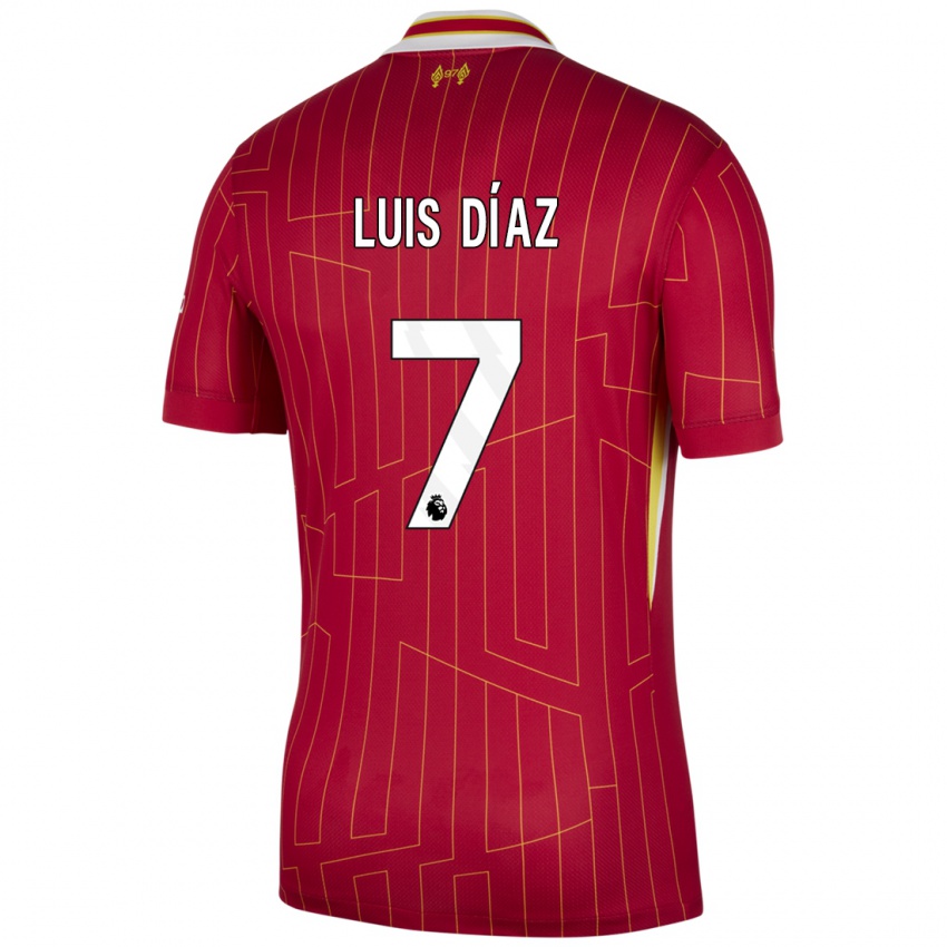 Dětské Luis Diaz #7 Červená Žlutá Bílá Domů Hráčské Dresy 2024/25 Dres