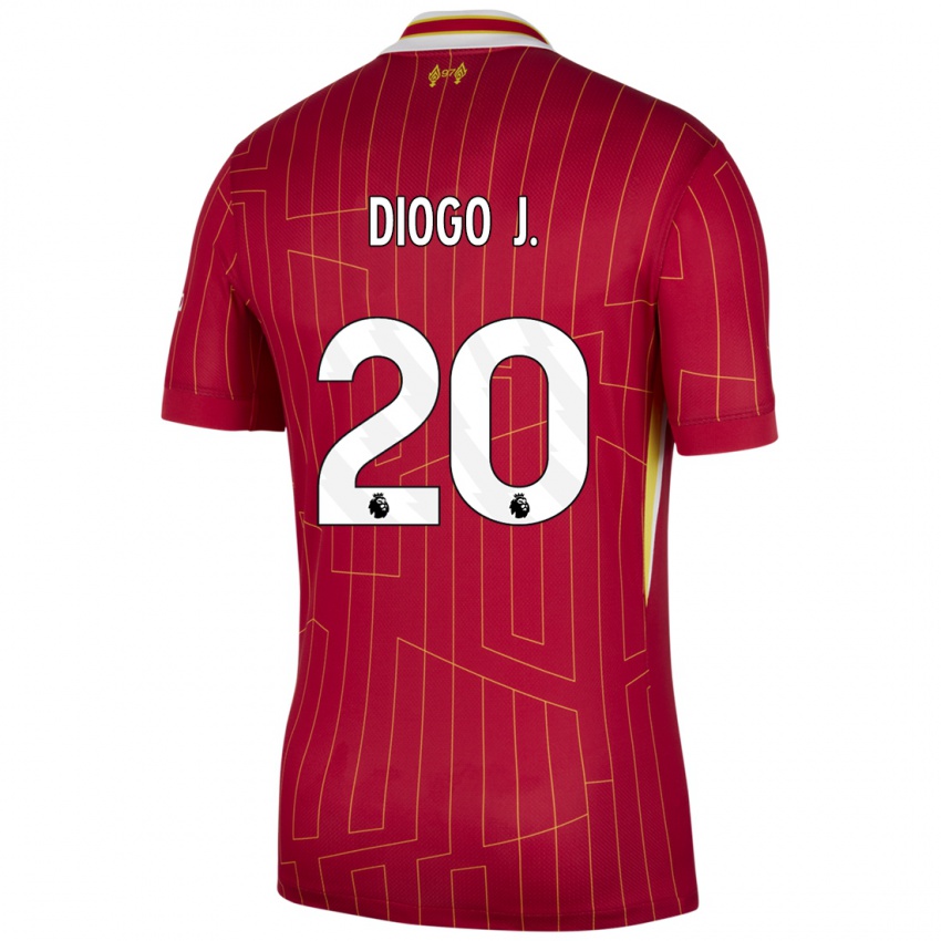 Dětské Diogo Jota #20 Červená Žlutá Bílá Domů Hráčské Dresy 2024/25 Dres