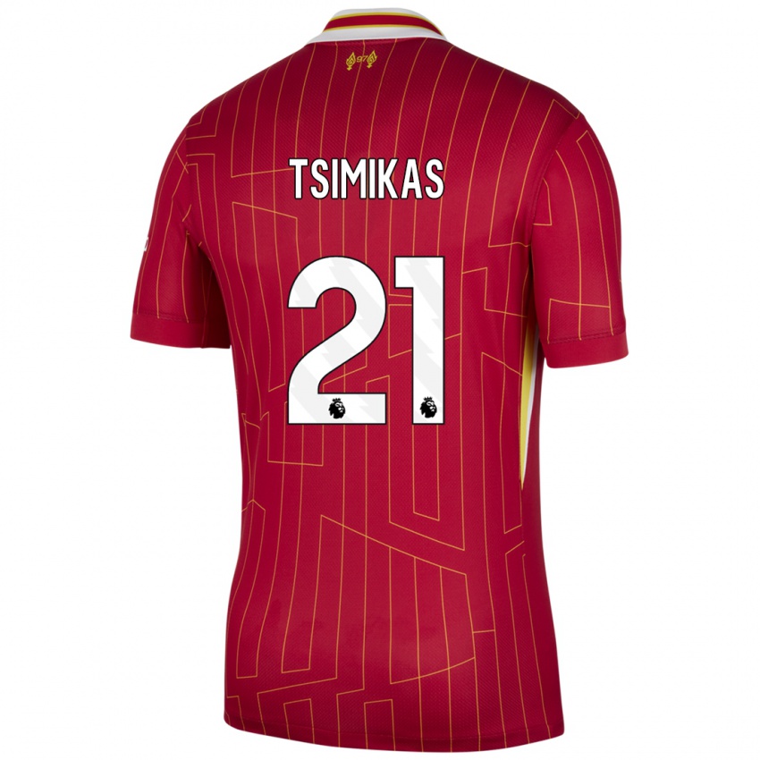 Dětské Konstantinos Tsimikas #21 Červená Žlutá Bílá Domů Hráčské Dresy 2024/25 Dres