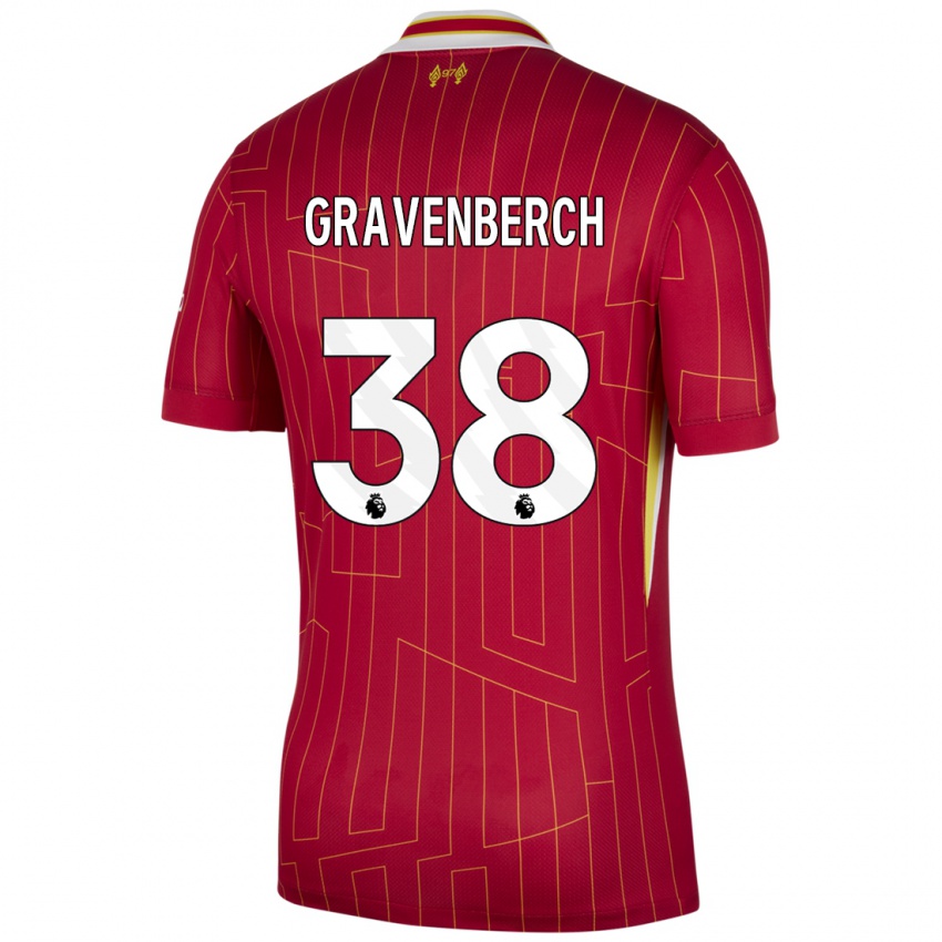 Dětské Ryan Gravenberch #38 Červená Žlutá Bílá Domů Hráčské Dresy 2024/25 Dres