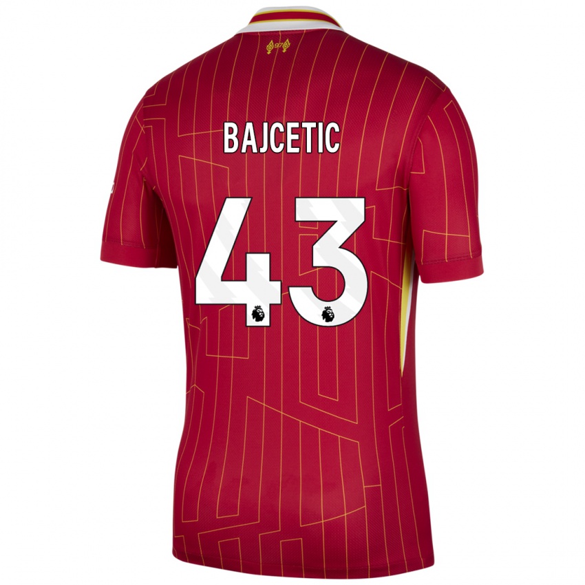 Dětské Stefan Bajcetic #43 Červená Žlutá Bílá Domů Hráčské Dresy 2024/25 Dres