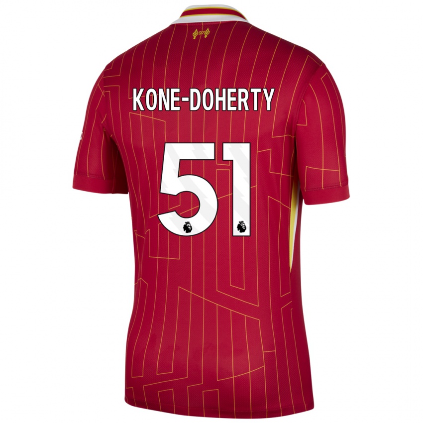 Dětské Trent Kone-Doherty #51 Červená Žlutá Bílá Domů Hráčské Dresy 2024/25 Dres