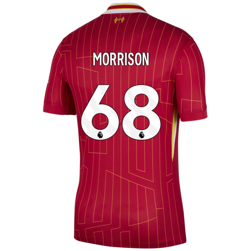 Dětské Kieran Morrison #68 Červená Žlutá Bílá Domů Hráčské Dresy 2024/25 Dres