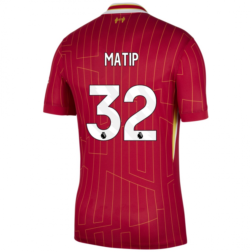 Dětské Joel Matip #32 Červená Žlutá Bílá Domů Hráčské Dresy 2024/25 Dres