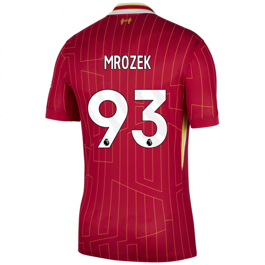 Dětské Fabian Mrozek #93 Červená Žlutá Bílá Domů Hráčské Dresy 2024/25 Dres