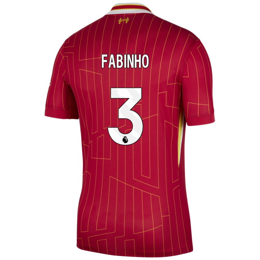 Dětské Fabinho #3 Červená Žlutá Bílá Domů Hráčské Dresy 2024/25 Dres