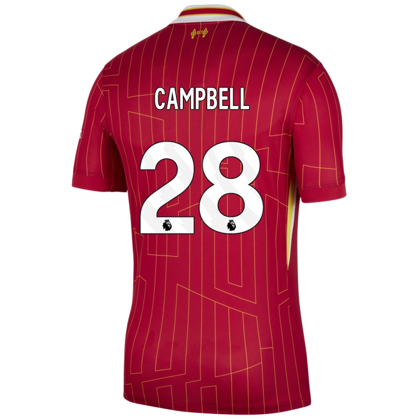 Dětské Megan Campbell #28 Červená Žlutá Bílá Domů Hráčské Dresy 2024/25 Dres