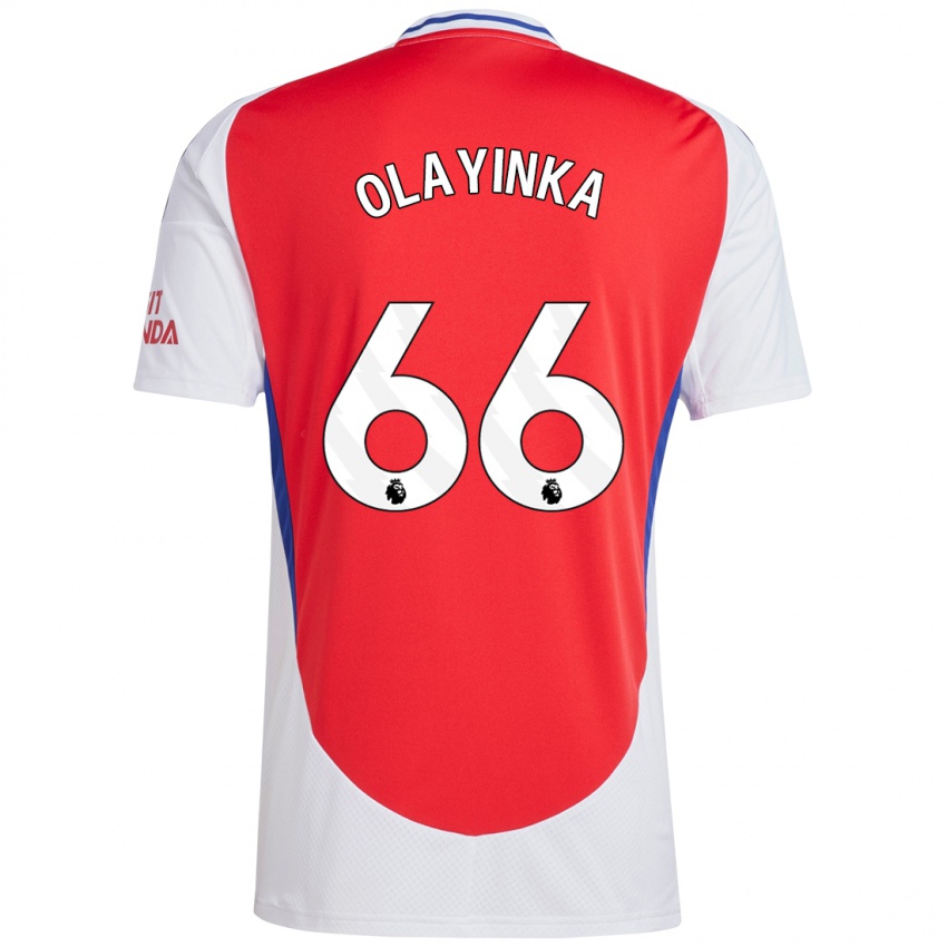 Dětské James Olayinka #66 Červená Bílá Domů Hráčské Dresy 2024/25 Dres