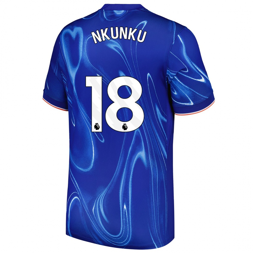 Dětské Christopher Nkunku #18 Modrá Bílá Domů Hráčské Dresy 2024/25 Dres