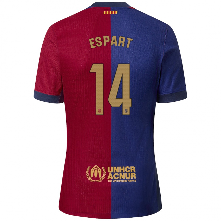 Dětské Xavi Espart #14 Modrá Červená Domů Hráčské Dresy 2024/25 Dres