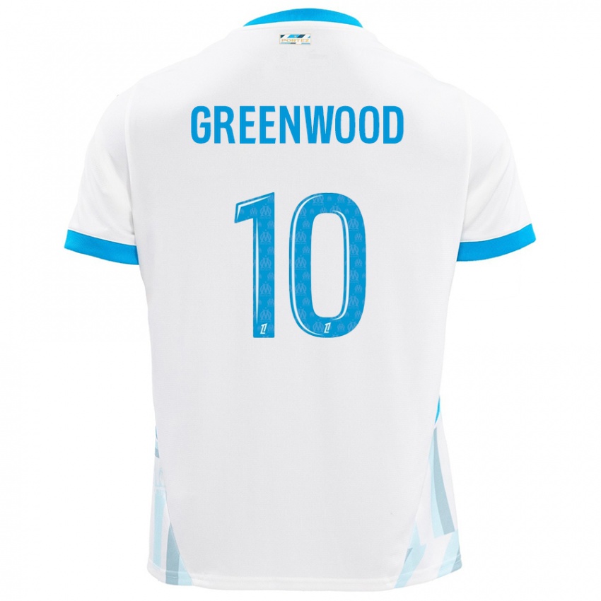 Dětské Mason Greenwood #10 Bílá Nebesky Modrá Domů Hráčské Dresy 2024/25 Dres