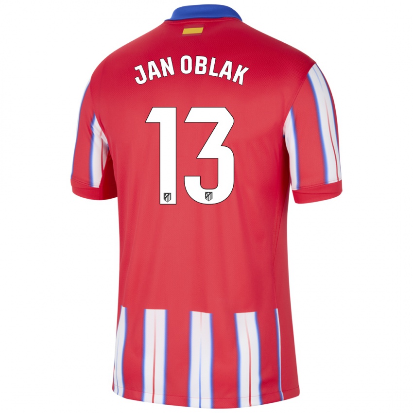 Dětské Jan Oblak #13 Červená Bílá Modrá Domů Hráčské Dresy 2024/25 Dres