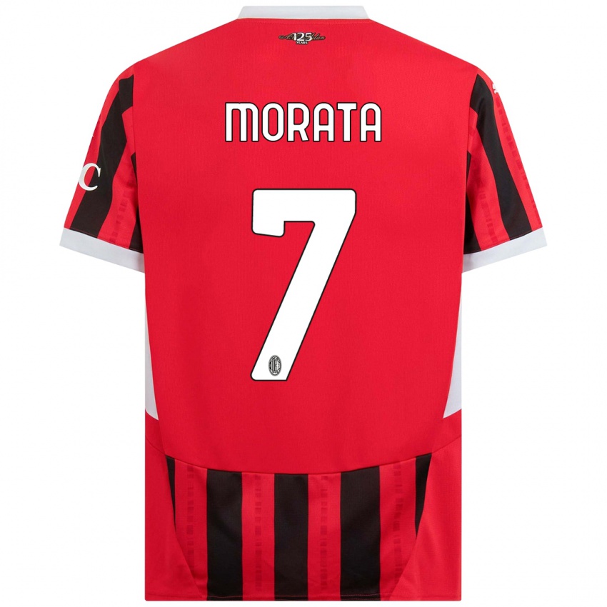 Dětské Alvaro Morata #7 Červená Černá Domů Hráčské Dresy 2024/25 Dres