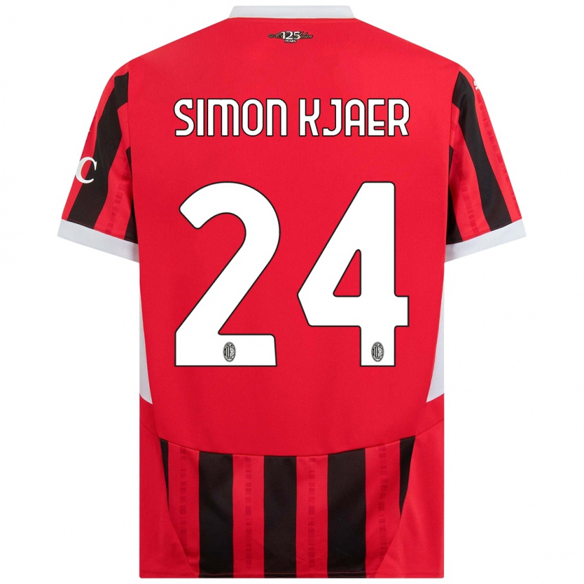 Dětské Simon Kjaer #24 Červená Černá Domů Hráčské Dresy 2024/25 Dres