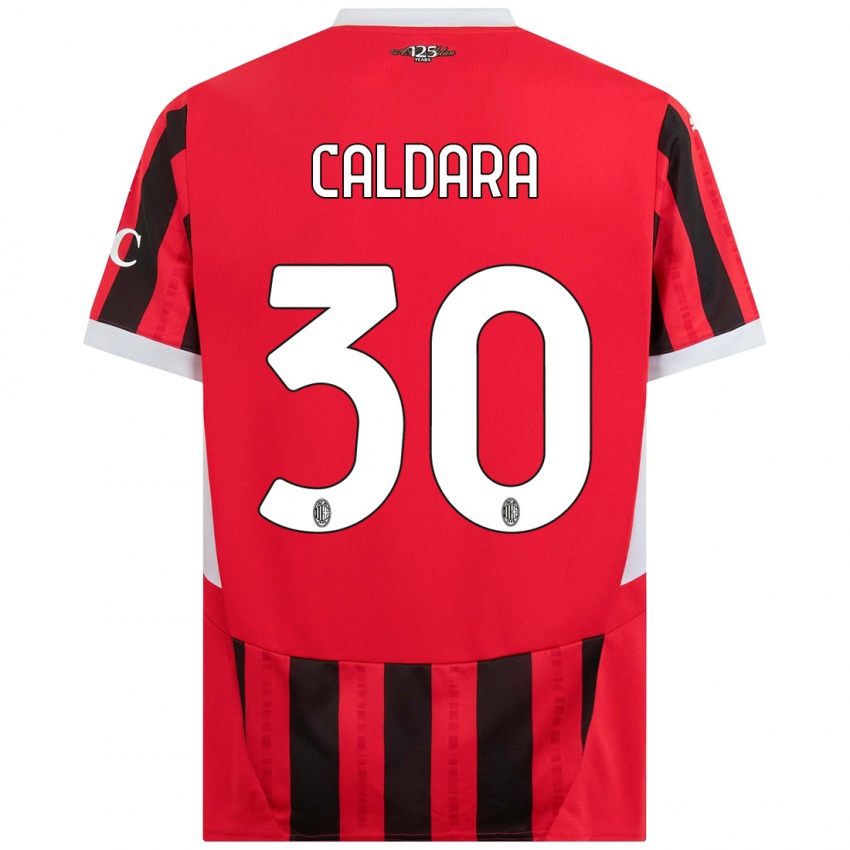 Dětské Mattia Caldara #30 Červená Černá Domů Hráčské Dresy 2024/25 Dres