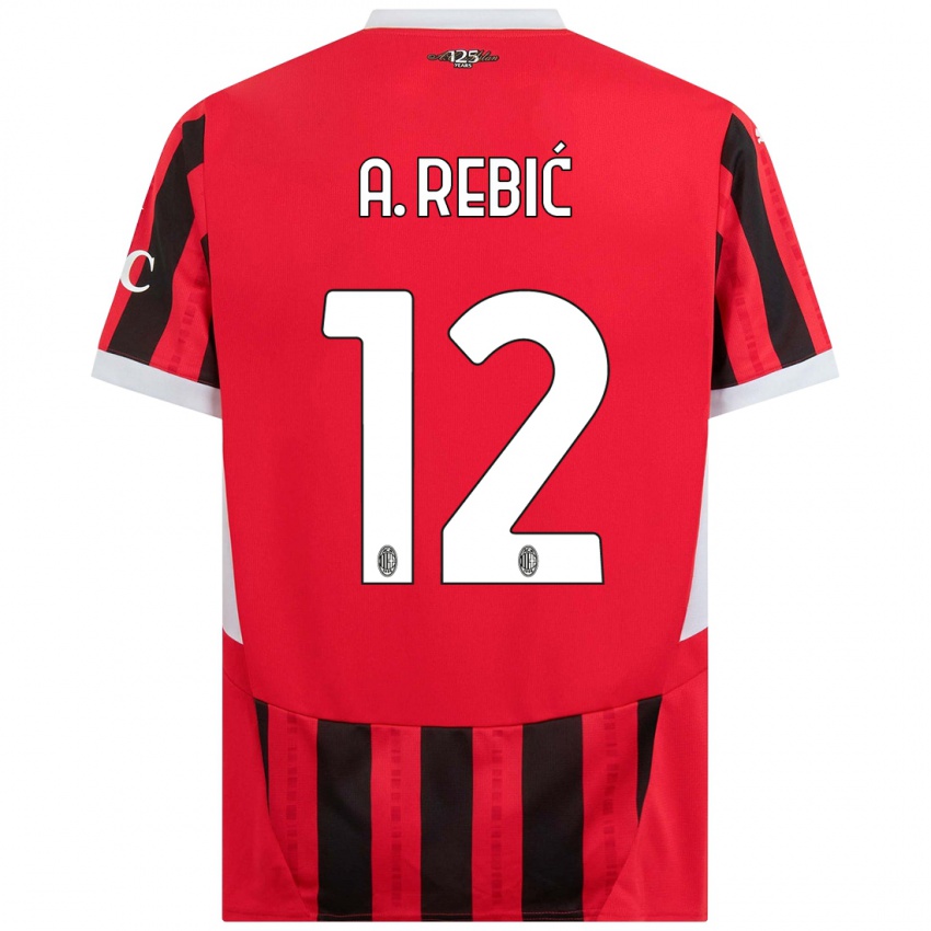 Dětské Ante Rebic #12 Červená Černá Domů Hráčské Dresy 2024/25 Dres