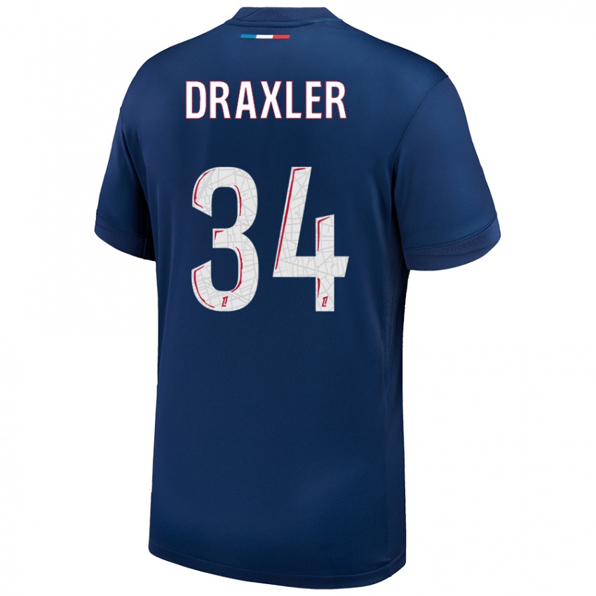 Dětské Julian Draxler #34 Námořnická Modrá Bílá Domů Hráčské Dresy 2024/25 Dres