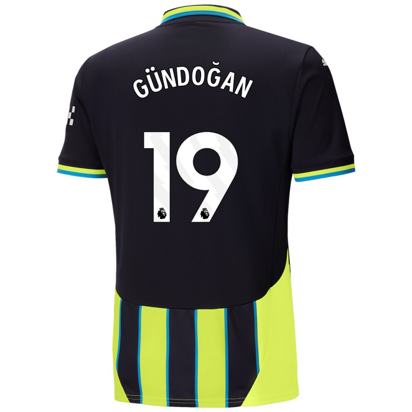 Dětské Ilkay Gundogan #19 Modrá Žlutá Daleko Hráčské Dresy 2024/25 Dres