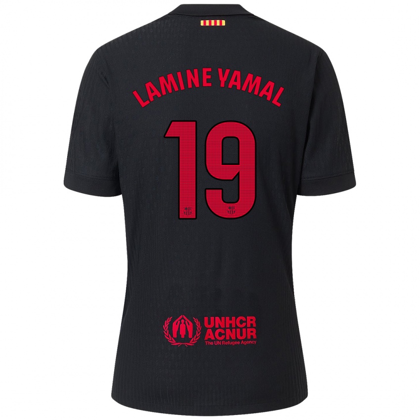 Dětské Lamine Yamal #19 Černá Červená Daleko Hráčské Dresy 2024/25 Dres