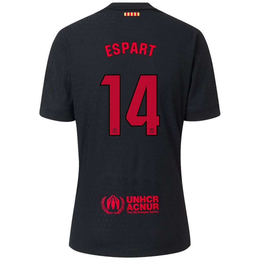 Dětské Xavi Espart #14 Černá Červená Daleko Hráčské Dresy 2024/25 Dres