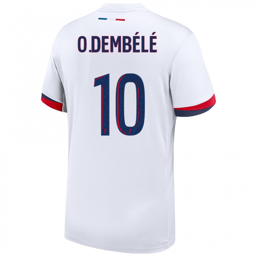 Dětské Ousmane Dembele #10 Bílá Modrá Červená Daleko Hráčské Dresy 2024/25 Dres