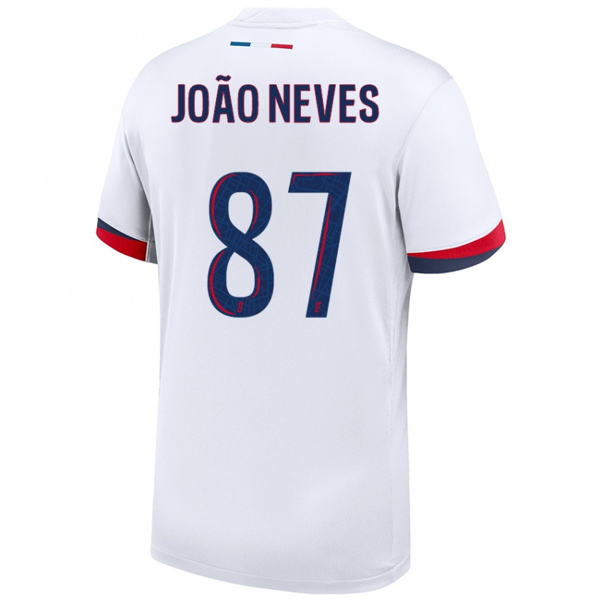 Dětské João Neves #87 Bílá Modrá Červená Daleko Hráčské Dresy 2024/25 Dres