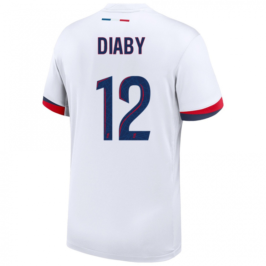 Dětské Ibrahima Diaby #12 Bílá Modrá Červená Daleko Hráčské Dresy 2024/25 Dres