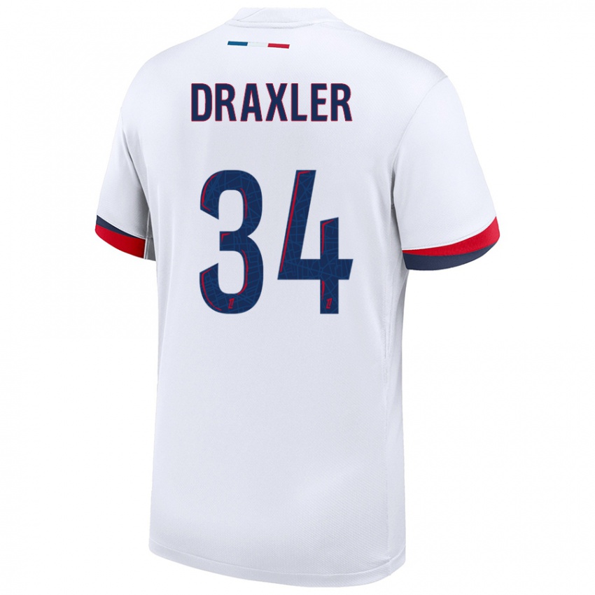 Dětské Julian Draxler #34 Bílá Modrá Červená Daleko Hráčské Dresy 2024/25 Dres