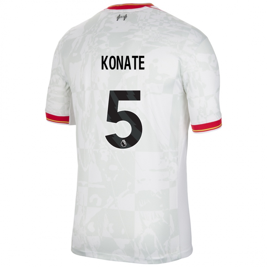 Dětské Ibrahima Konate #5 Bílá Červená Černá Třetí Hráčské Dresy 2024/25 Dres