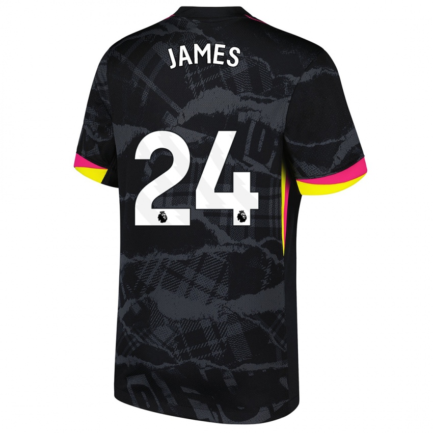 Dětské Reece James #24 Černá Růžová Třetí Hráčské Dresy 2024/25 Dres