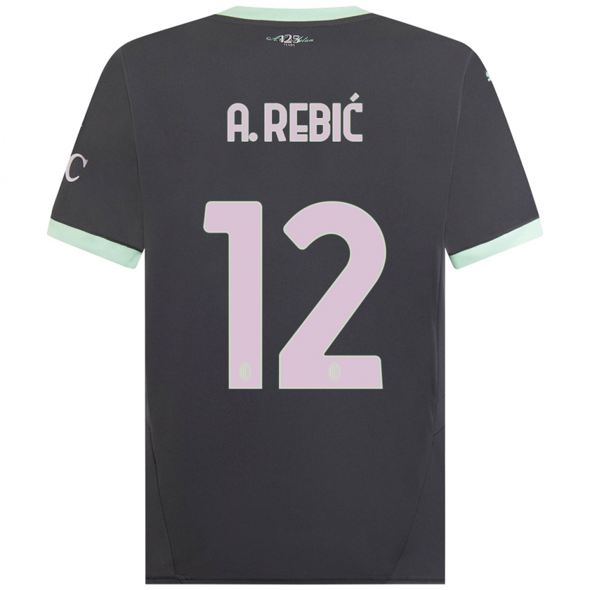 Dětské Ante Rebic #12 Šedá Třetí Hráčské Dresy 2024/25 Dres