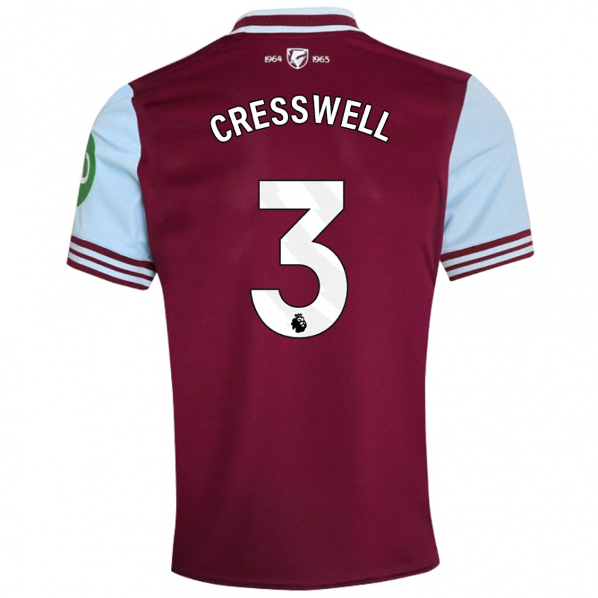 Dětské Aaron Cresswell #3 Tmavě Červená Domů Hráčské Dresy 2024/25 Dres