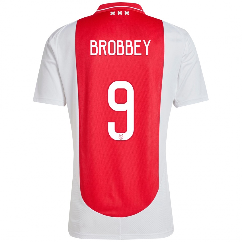 Dětské Brian Brobbey #9 Červená Bílá Domů Hráčské Dresy 2024/25 Dres