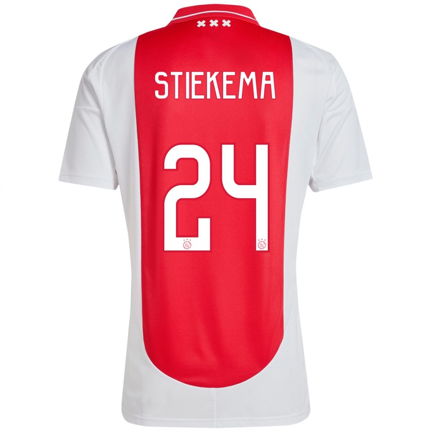 Dětské Iris Stiekema #24 Červená Bílá Domů Hráčské Dresy 2024/25 Dres