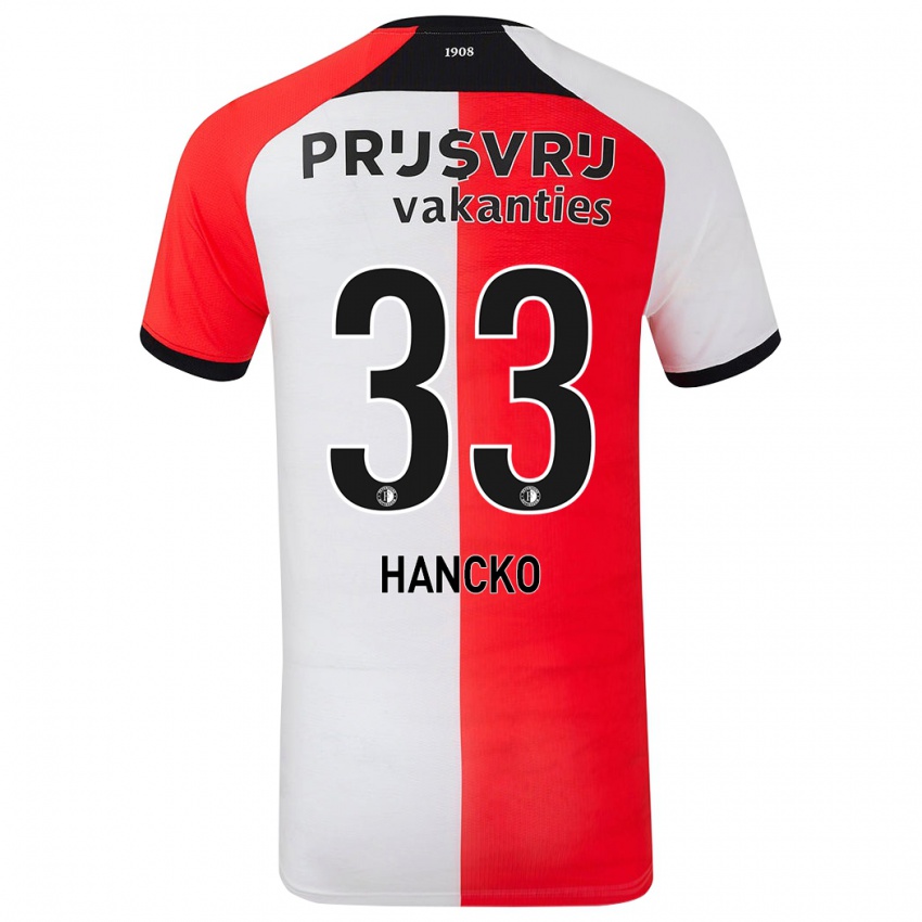 Dětské David Hancko #33 Červená Bílá Domů Hráčské Dresy 2024/25 Dres