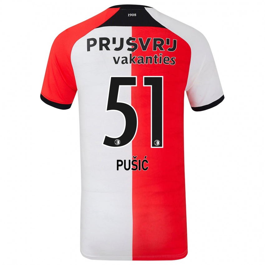 Dětské Noah Pušić #51 Červená Bílá Domů Hráčské Dresy 2024/25 Dres