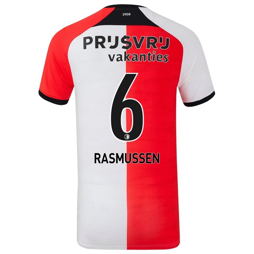 Dětské Jacob Rasmussen #6 Červená Bílá Domů Hráčské Dresy 2024/25 Dres