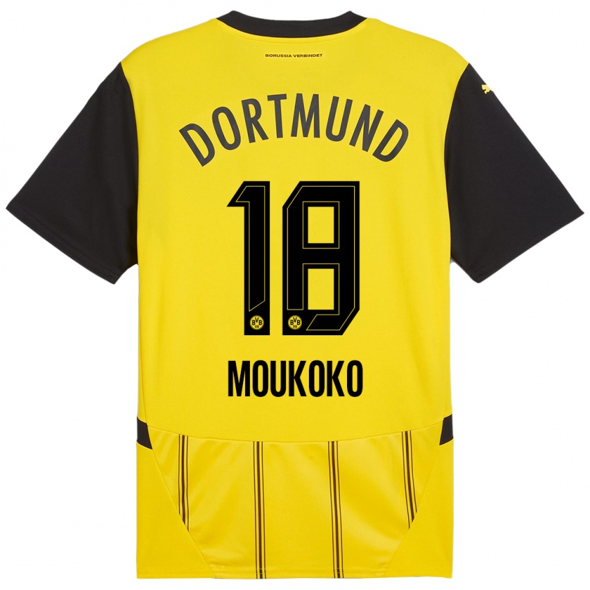 Dětské Youssoufa Moukoko #18 Žlutá Černá Domů Hráčské Dresy 2024/25 Dres