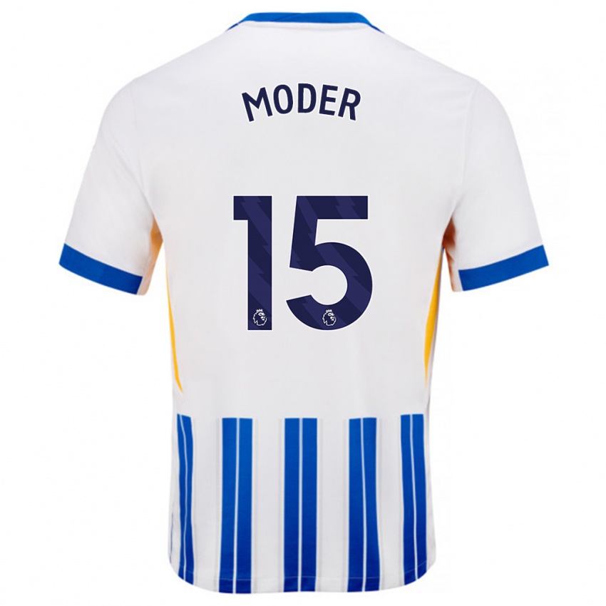 Dětské Jakub Moder #15 Bílé Modré Proužky Domů Hráčské Dresy 2024/25 Dres