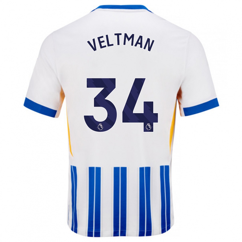 Dětské Joël Veltman #34 Bílé Modré Proužky Domů Hráčské Dresy 2024/25 Dres