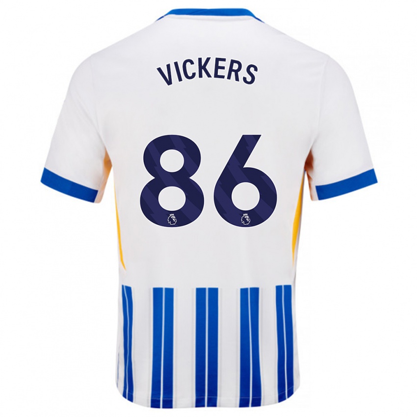 Dětské Jacob Vickers #86 Bílé Modré Proužky Domů Hráčské Dresy 2024/25 Dres