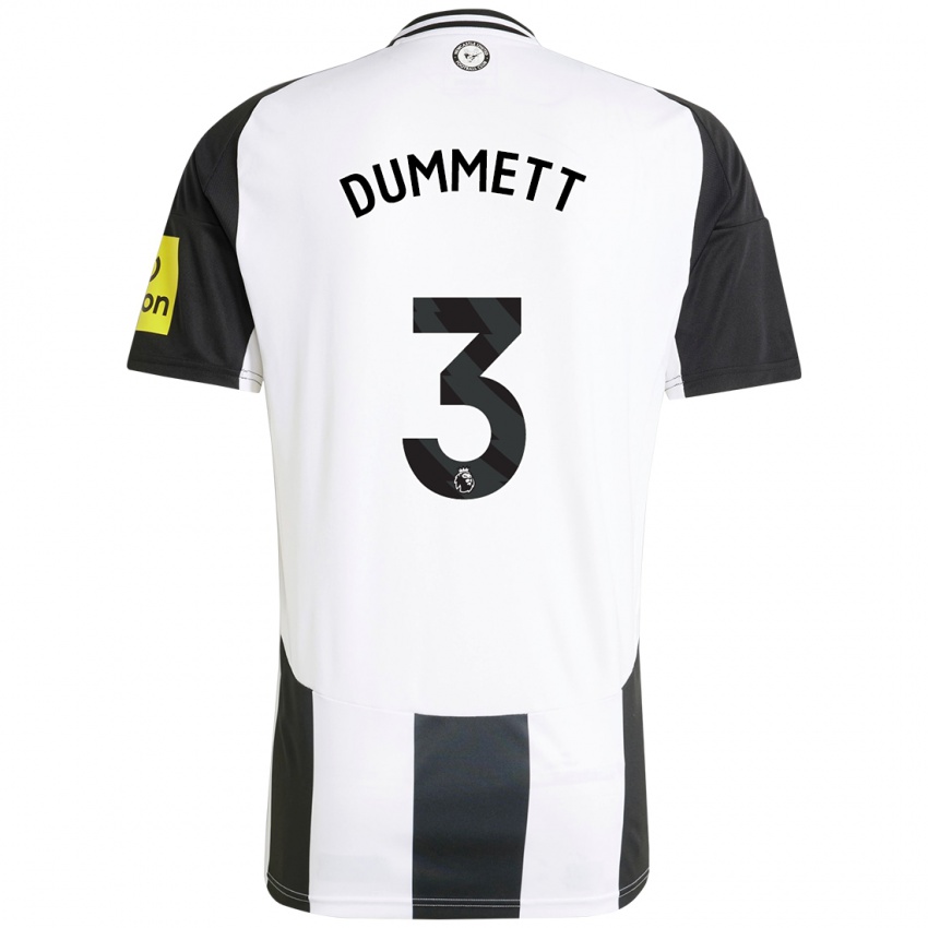 Dětské Paul Dummett #3 Bílá Černá Domů Hráčské Dresy 2024/25 Dres