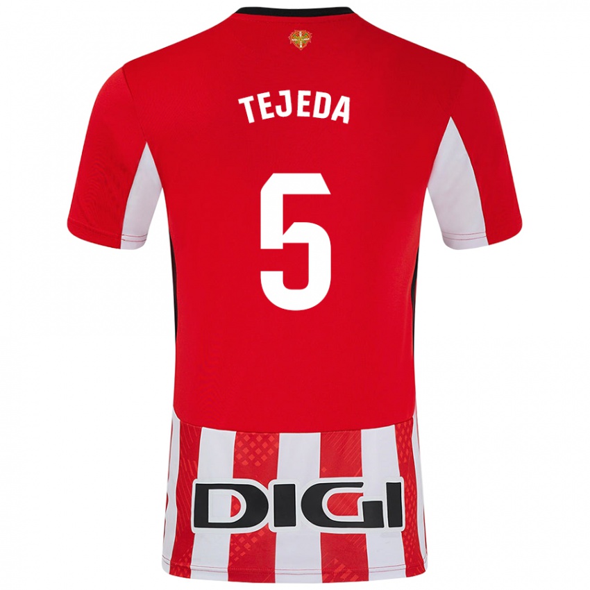 Dětské Diego Tejeda #5 Červená Bílá Domů Hráčské Dresy 2024/25 Dres