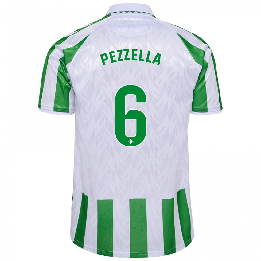 Dětské Germán Pezzella #6 Zelené Bílé Pruhy Domů Hráčské Dresy 2024/25 Dres