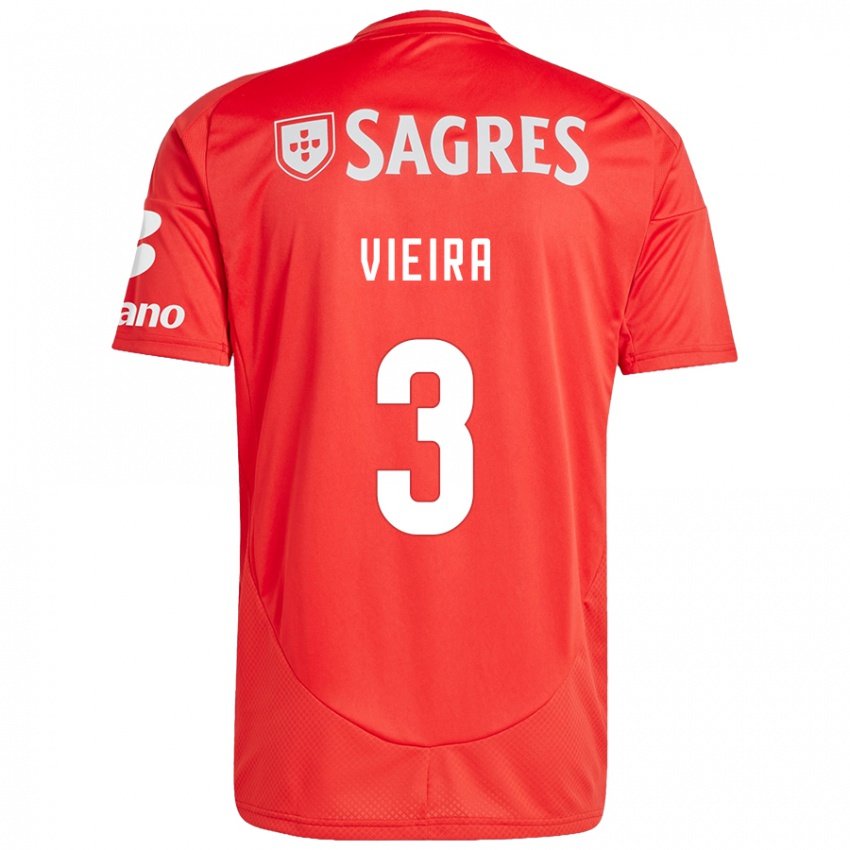 Dětské Miguel Vieira #3 Červená Bílá Domů Hráčské Dresy 2024/25 Dres