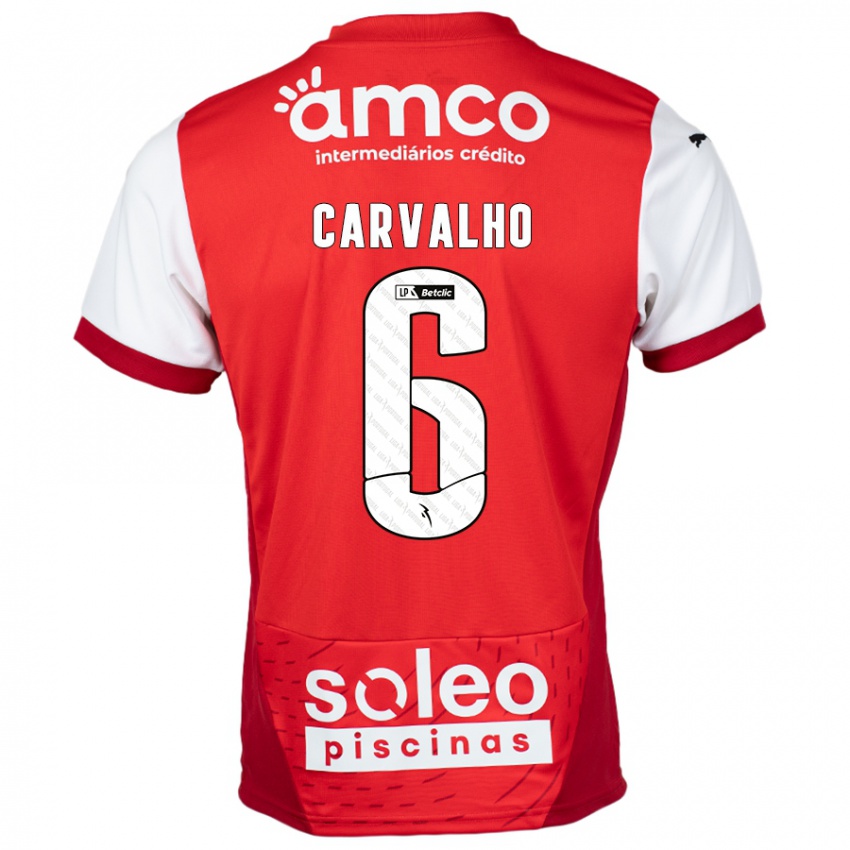 Dětské Vitor Carvalho #6 Červená Bílá Domů Hráčské Dresy 2024/25 Dres